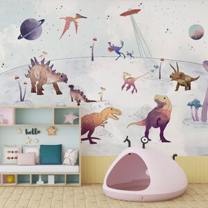 Dinosaur wallpaper, dinosaurs wall mural, kids room wallpaper, nursery wall mural