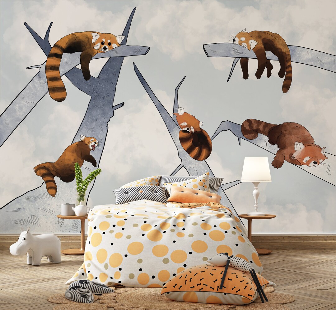 Red Pandas Wall Mural Animal Wallpaper Removable Kids Etsy