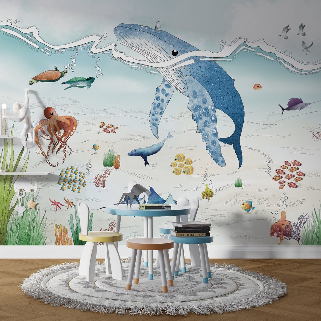 Under the Sea Wallpaper – Whale Dolphin Turtle Kids Wall Mural