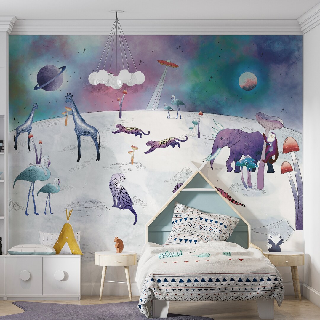 Animals Safari Wallpaper – Jungle Kids Room Removable Mural - Etsy