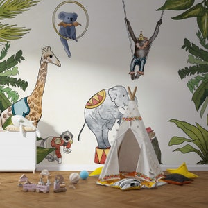 Circus wallpaper, circus wall mural, kids wallpaper, nursery wallpaper, elephant wallpaper
