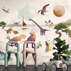 Dinosaur wallpaper, kids wall mural, removable nursery dino wall mural