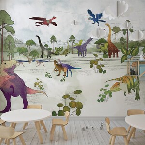 Dinosaur wallpaper, jungle wall mural, kids room removable nursery wall mural
