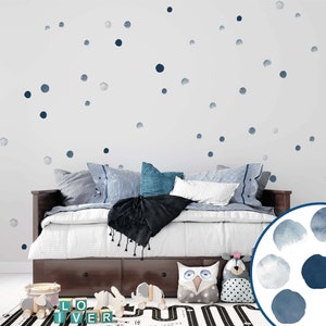 Polka dot muur sticker, blauwe stippen sticker, kids muur sticker, kinderkamer muur sticker