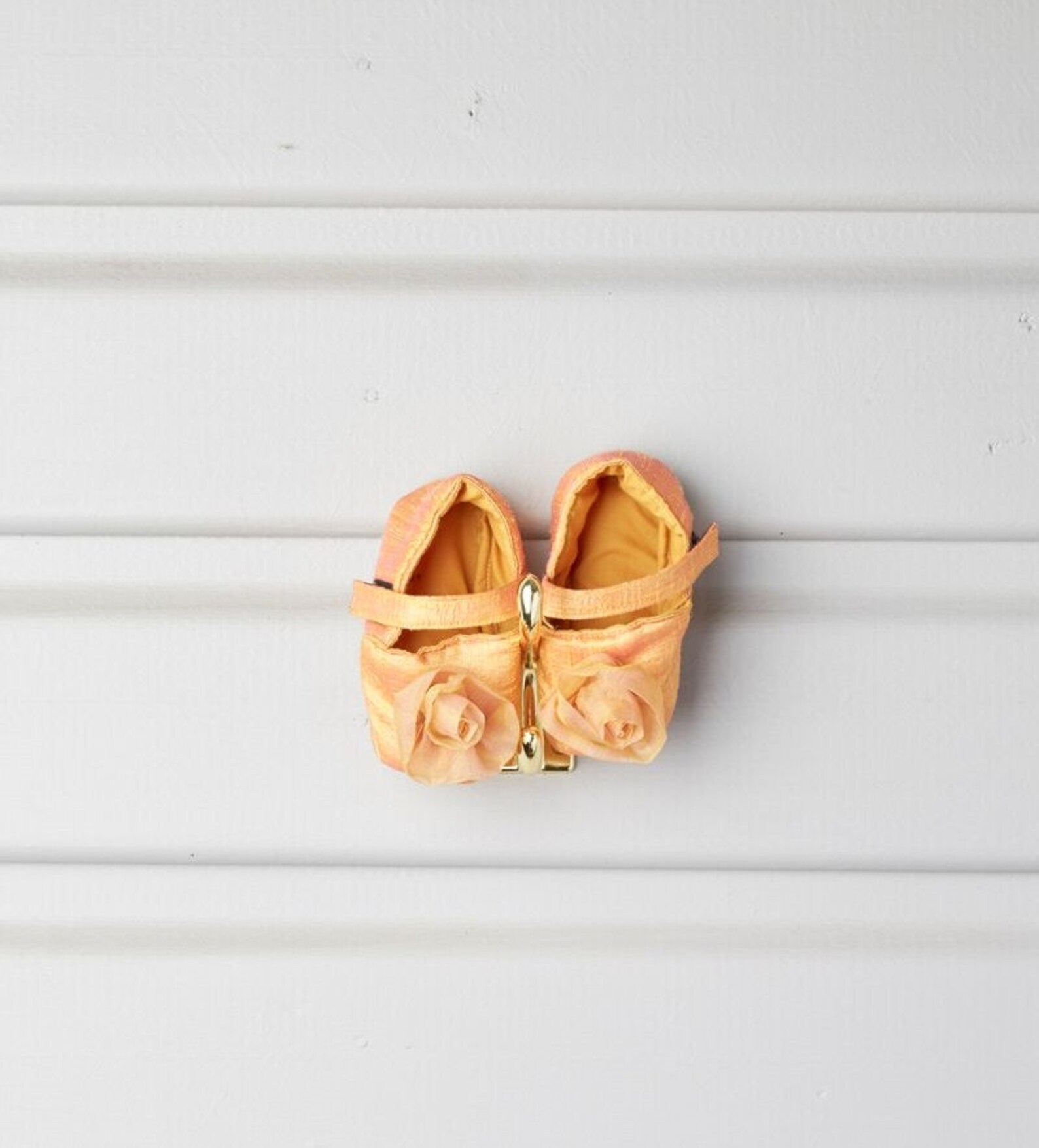 baby girl silk shoes / orange newborn booties with organza silk rosette / baby crib shoes / ballet slipper / wedding / baptism /