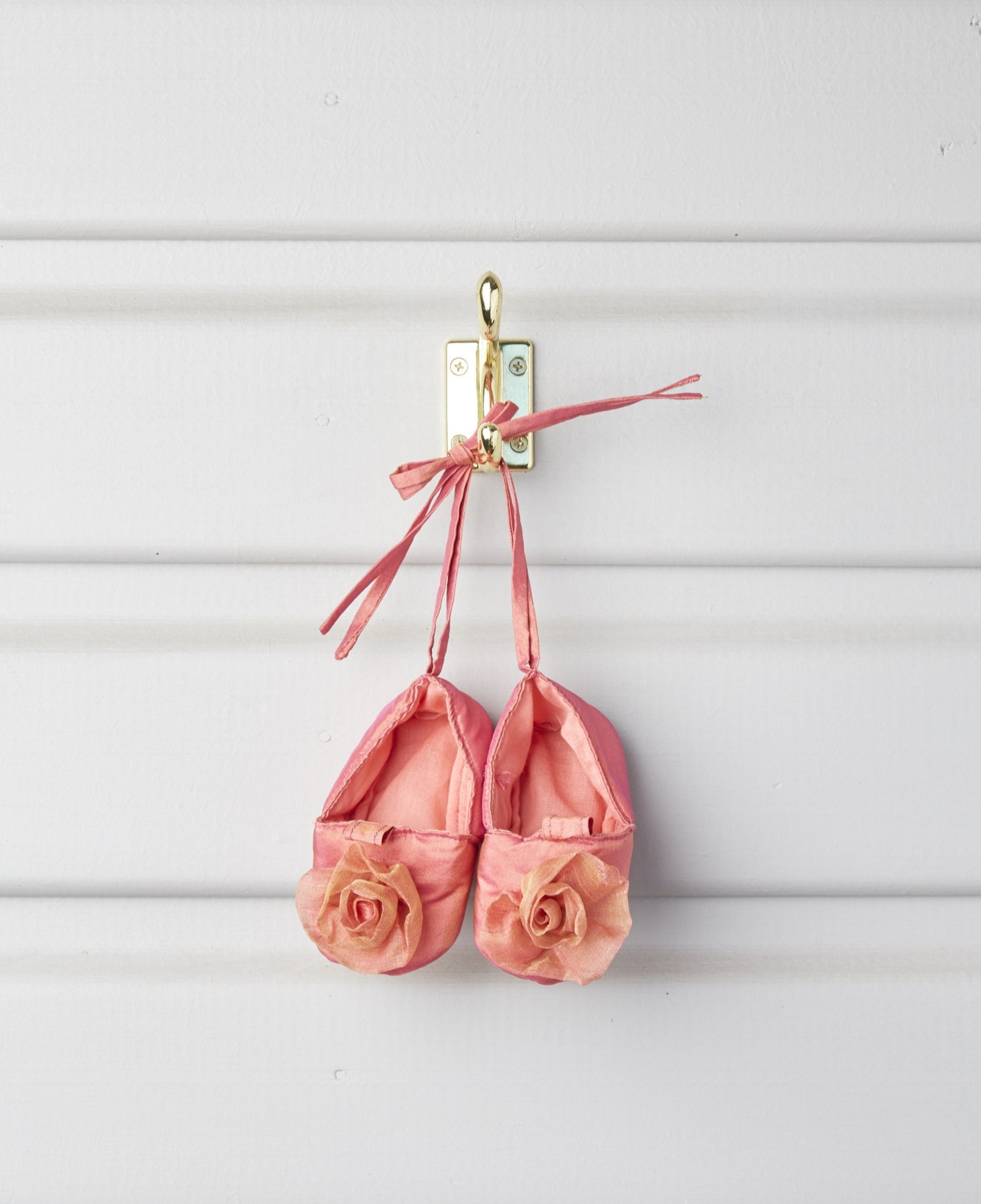 baby girl silk shoes / orange newborn booties with organza silk rosette / baby crib shoes / ballet slipper / wedding / baptism /