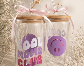 Cool Moms Club, Drinking Glass with Straw, Personalized Glass, Mother's Day, Gift, Mom