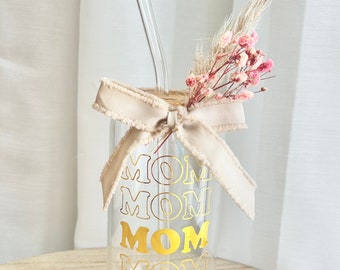 MOM drinking glass with straw, personalized glass, Mother's Day, gift, Mom