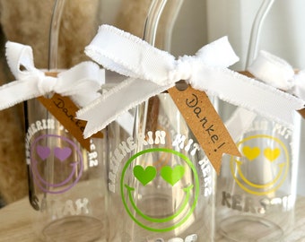 Drinking glass with straw, personalized glass, farewell gift for educator