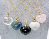 New Handmade Crystal Heart Perfume Bottle Pendant Necklace,Natural quartz obsidian fluorite howlite Essential Oils Air Freshener X234