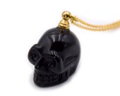 Skull Perfume Bottle for Essential Oils Air Freshener,hand carved natural black obsidian skulls pendant necklace for women X233