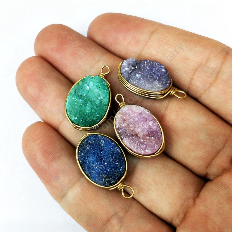 Natural geode drusy crystal stone Druzy Wire Wrap Gem stone Pendant,Rough Stone charms Jewelry Necklace Making 12*16 mm stone L244