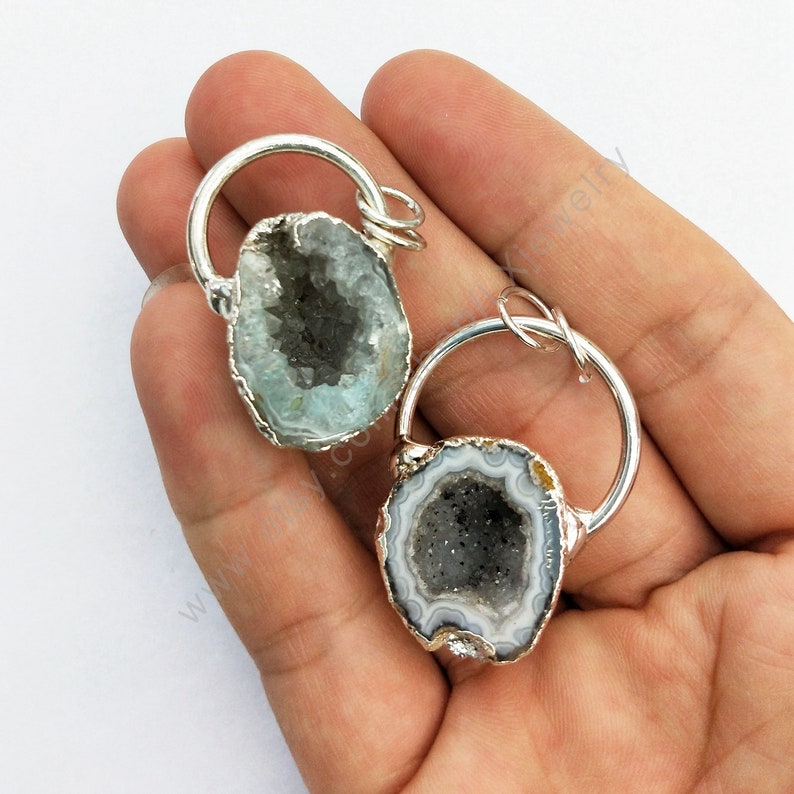 Freefrom Geode Leopard Agates Druzy Pendant Natural Geode Drusy Quartz Agates Gem Stone circle Pendants Jewelry Making L398