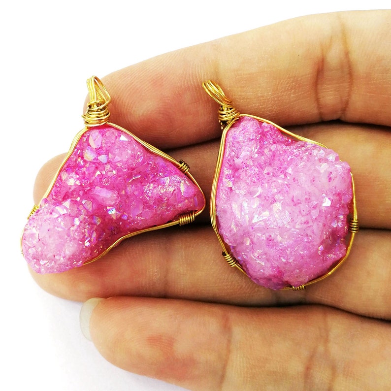 Natural druzy crystal pendant wire wrap handmade pendants for necklace making original handcraft jewelry for women L073