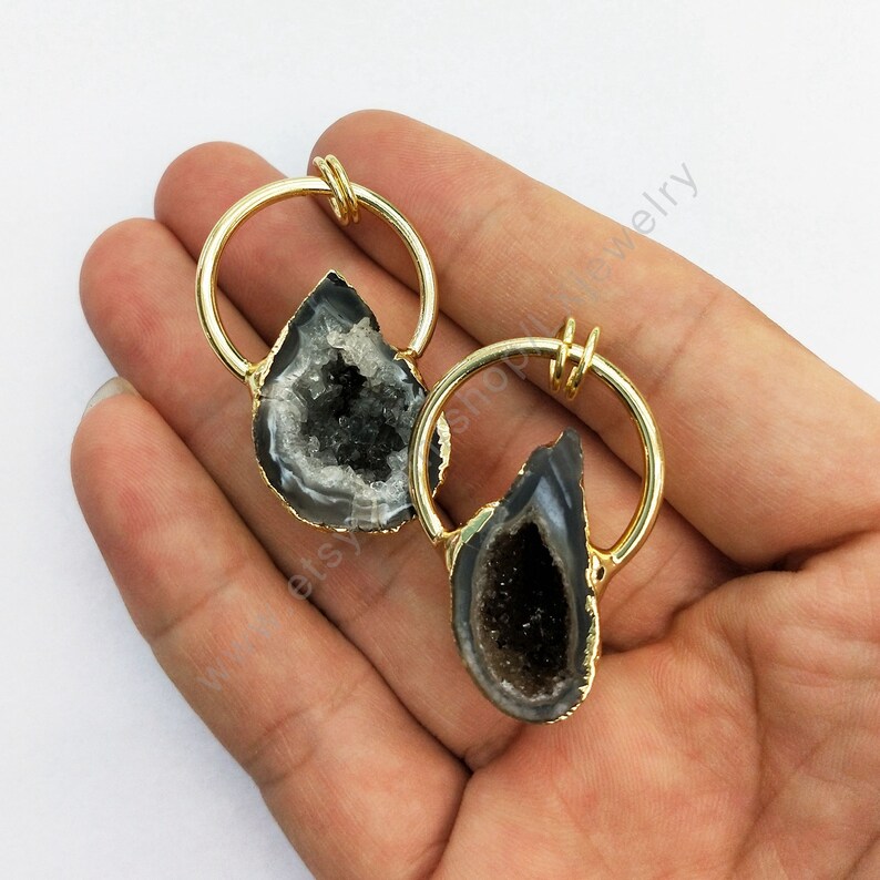 Freefrom Geode Leopard Agates Druzy Pendant Natural Geode Drusy Quartz Agates Gem Stone circle Pendants Jewelry Making L398