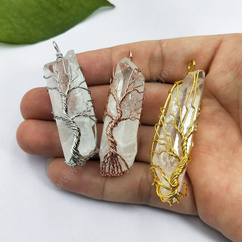 Natural White Crystal Big Pendant Tree of Life multi Color Handmade Wire Wrapped Pendant for Necklace,crystal bar pendants L451