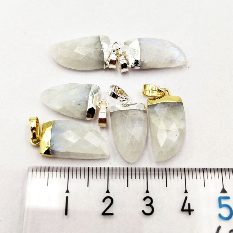 Wholesale tiny moonstone pendant gold silver plated pendants for necklace making faceted bullet horn shape stone pendants L049