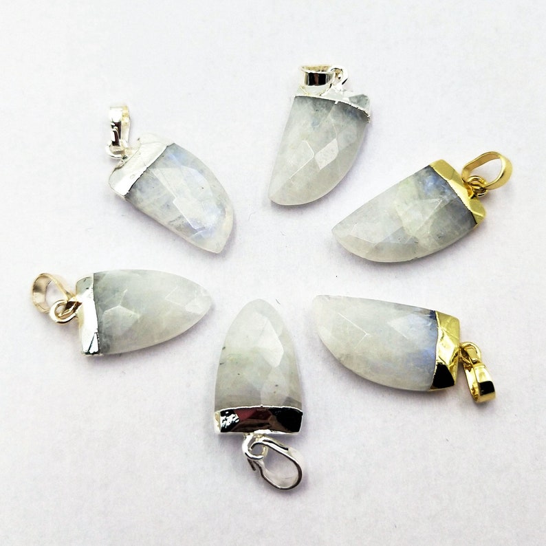 Wholesale tiny moonstone pendant gold silver plated pendants for necklace making faceted bullet horn shape stone pendants L049