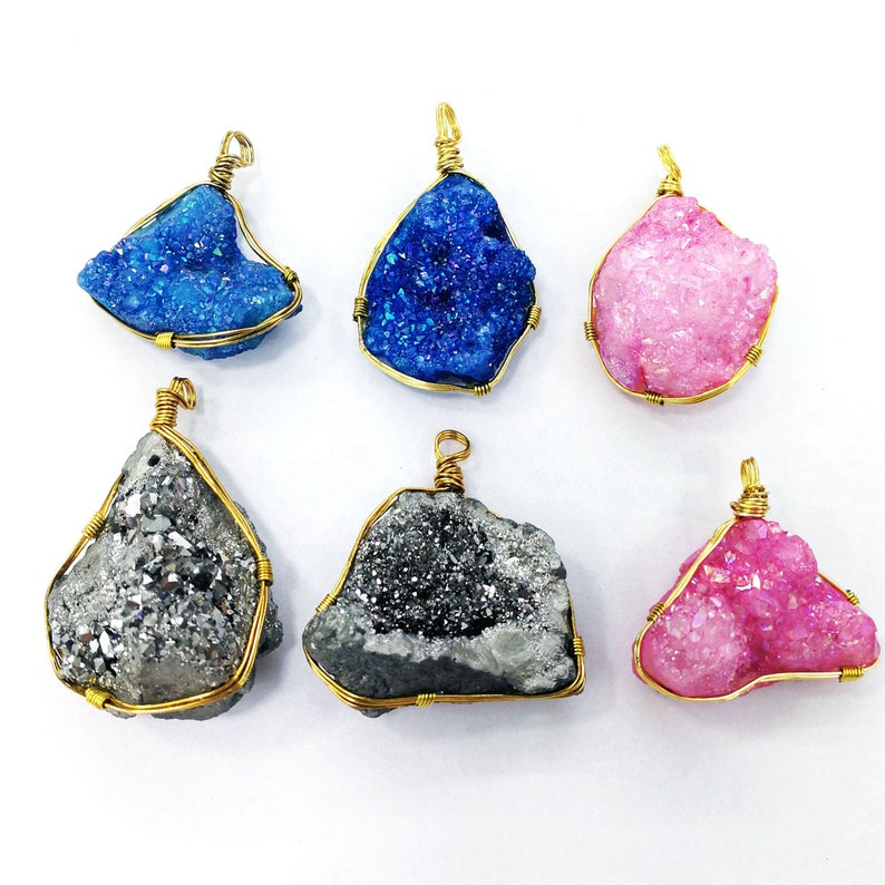 Natural druzy crystal pendant wire wrap handmade pendants for necklace making original handcraft jewelry for women L073