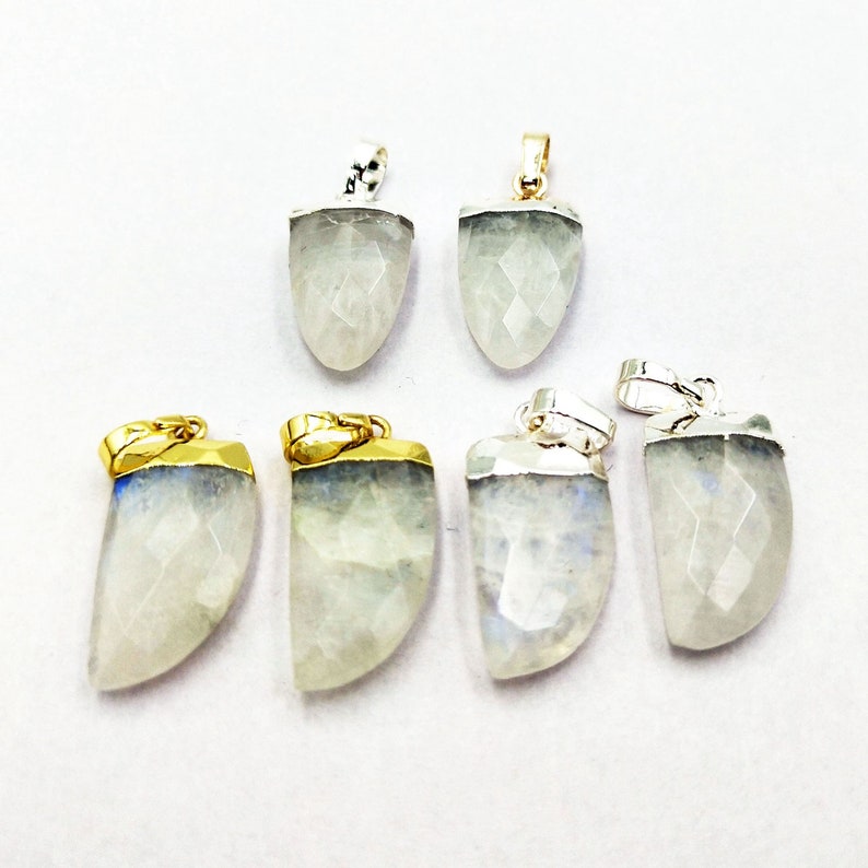 Wholesale tiny moonstone pendant gold silver plated pendants for necklace making faceted bullet horn shape stone pendants L049