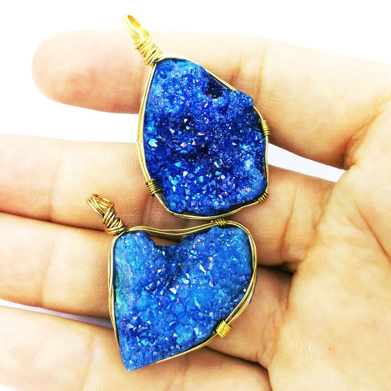 Natural druzy crystal pendant wire wrap handmade pendants for necklace making original handcraft jewelry for women L073
