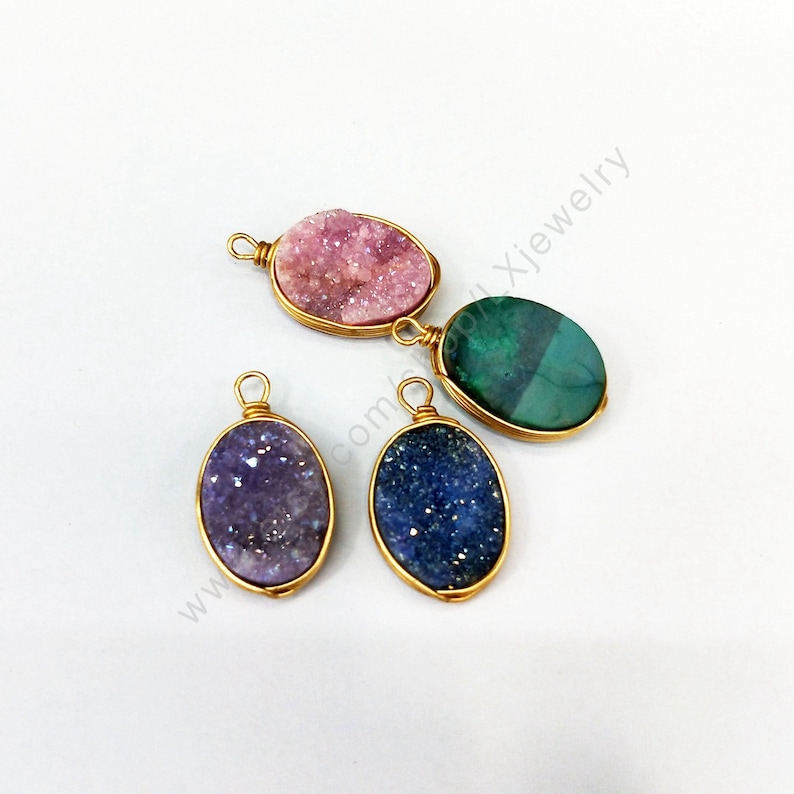 Natural geode drusy crystal stone Druzy Wire Wrap Gem stone Pendant,Rough Stone charms Jewelry Necklace Making 12*16 mm stone L244