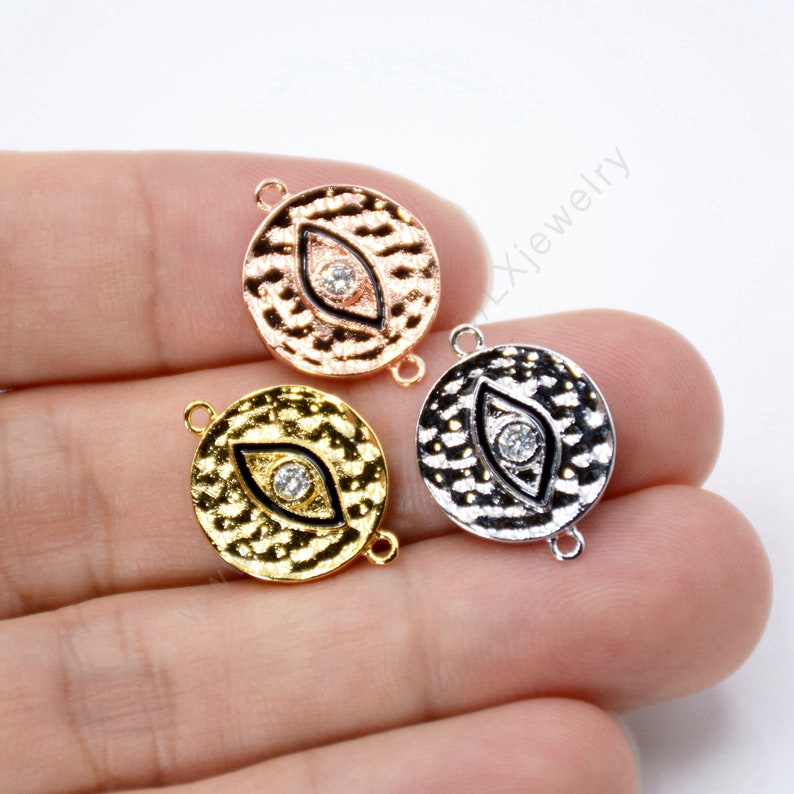 CZ Micro Pave round Link for DIY Jewelry Making Findings L788 5-10 pcs Evil Eye Connector Charms