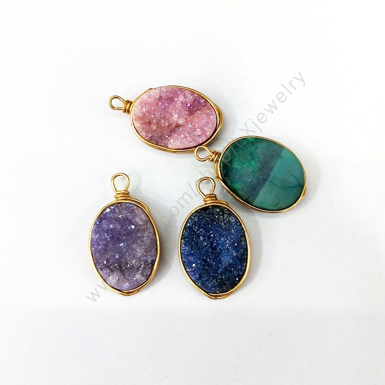 Natural geode drusy crystal stone Druzy Wire Wrap Gem stone Pendant,Rough Stone charms Jewelry Necklace Making 12*16 mm stone L244