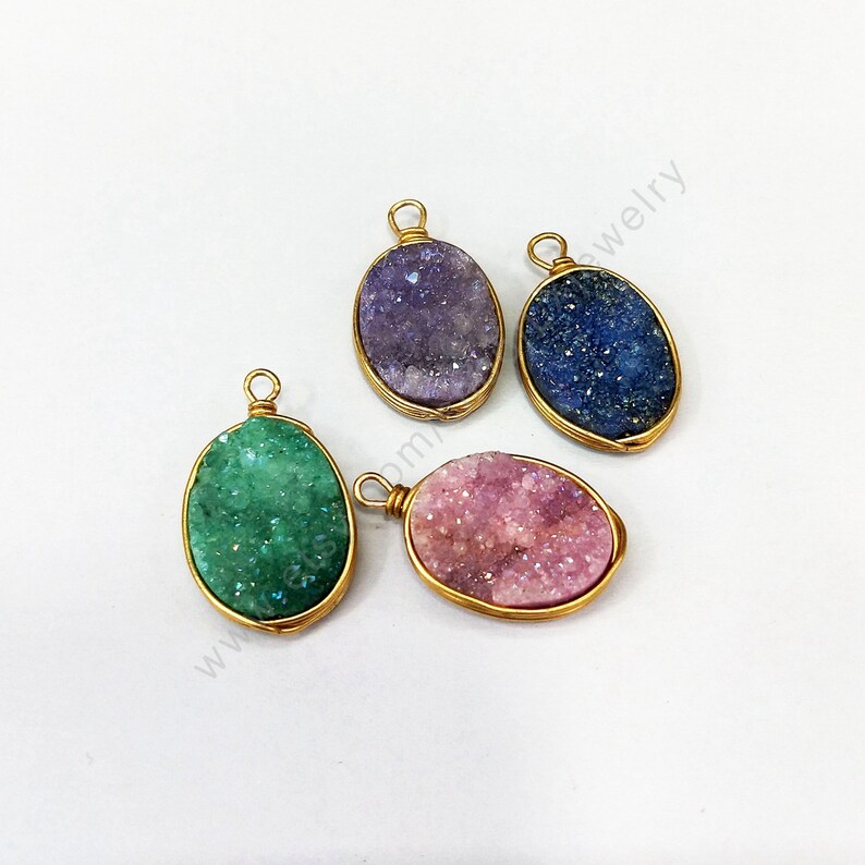 Natural geode drusy crystal stone Druzy Wire Wrap Gem stone Pendant,Rough Stone charms Jewelry Necklace Making 12*16 mm stone L244