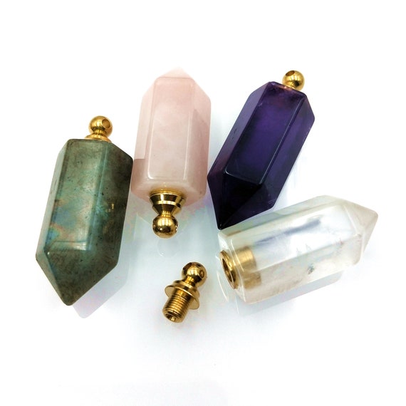 Natural gemstone Essential Oil Diffuser, quartz Perfume Bottle Pendants,crystal vial ,labradorite pointed jewelry charm for necklace  X338