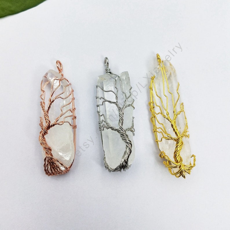 Natural White Crystal Big Pendant Tree of Life multi Color Handmade Wire Wrapped Pendant for Necklace,crystal bar pendants L451