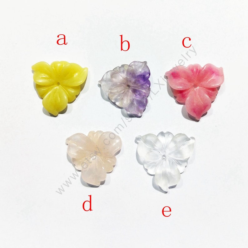 10 pcs of 20mm Carved natural gemstone beads clear quartz,amethyst rose quartz flower gemstone loose beads hand made jewelry charms L463