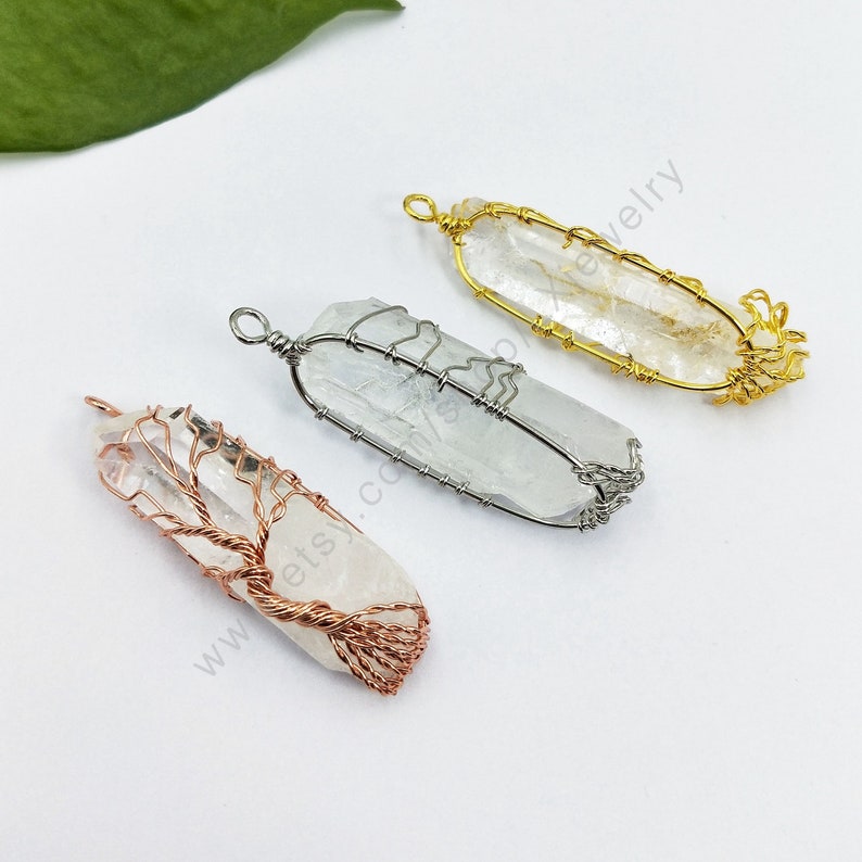 Natural White Crystal Big Pendant Tree of Life multi Color Handmade Wire Wrapped Pendant for Necklace,crystal bar pendants L451