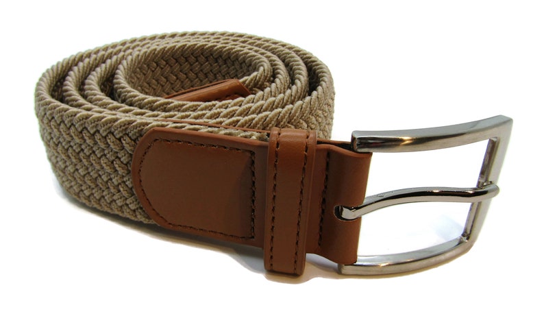 Unisex high quality Adjustable elastic fit stretch webbing effect belt strong smart casual Caramel