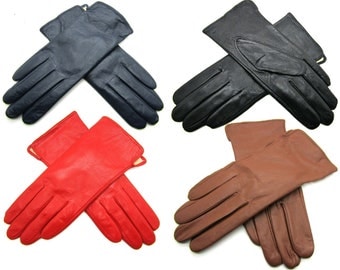 Womens super soft premium quality real leather classic gloves winter fully lined