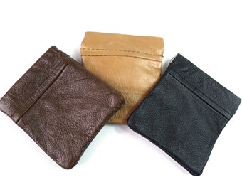 Unisex Real Leather Coin Pouch with Snap Top Change Wallet Purse