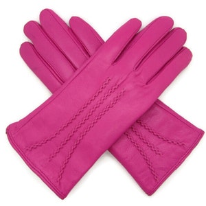 New womens premium high quality real super soft leather gloves lined winter warm Bright Pink