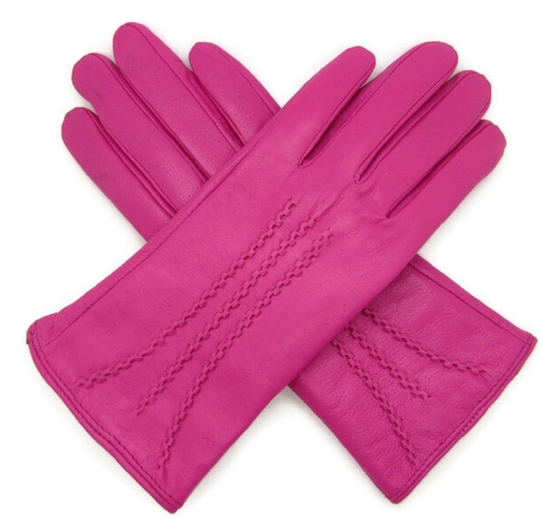 New womens premium high quality real super soft leather gloves lined winter warm Bright Pink