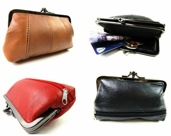 Damen-Geldbörse aus hochwertigem, echtem, superweichem Leder mit Clip-Oberseite und zwei Taschen