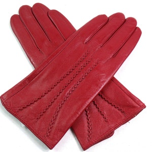 Nouveaux gants en cuir véritable super doux pour femmes de haute qualité, doublés pour l'hiver chaud Red