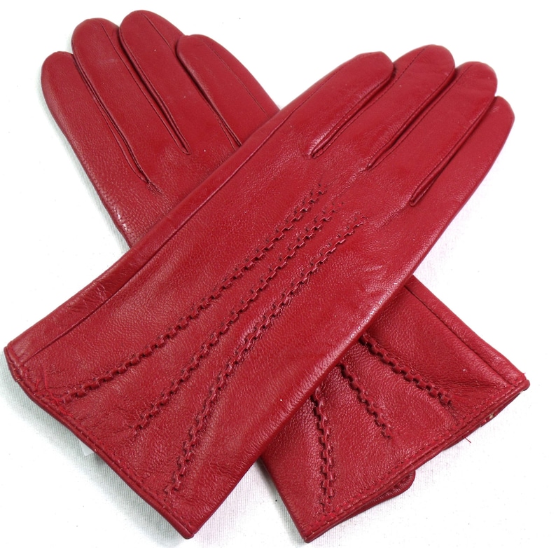 New womens premium high quality real super soft leather gloves lined winter warm Red