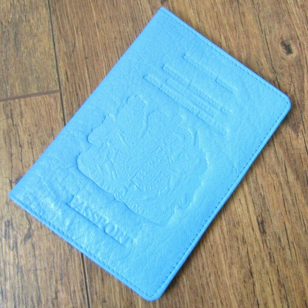 New bright blue super soft genuine leather passport id document holder wallet