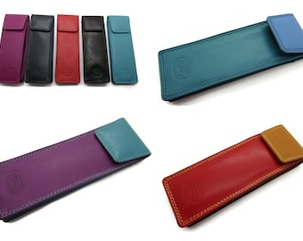 Unisex high quality genuine soft leather slim sun glasses case holder flip top