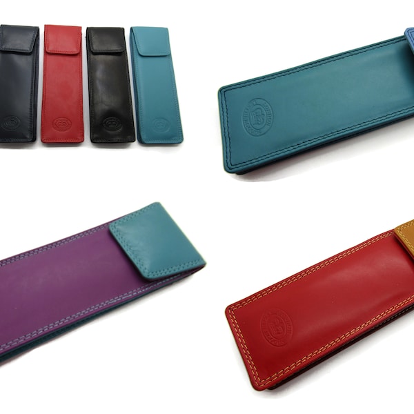 Unisex high quality genuine soft leather slim sun glasses case holder flip top