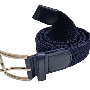 Unisex high quality Adjustable elastic fit stretch webbing effect belt strong smart casual Navy