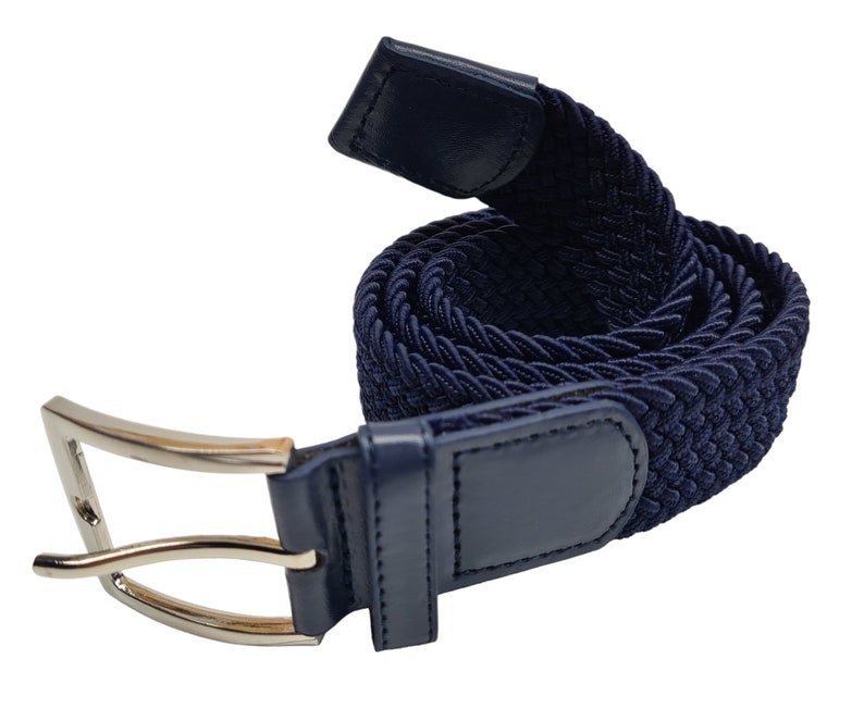 Unisex high quality Adjustable elastic fit stretch webbing effect belt strong smart casual Navy