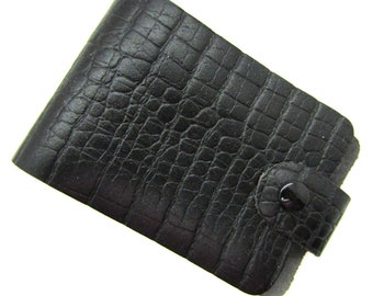 Nouveau portefeuille porte-cartes de crédit en cuir véritable noir effet animal en relief pouvant contenir 20 cartes