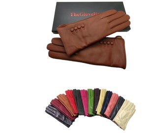 Gants en cuir véritable souple de haute qualité pour femmes, entièrement doublés, chauds, dans une boîte cadeau.