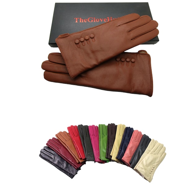 Gants en cuir véritable souple de haute qualité pour femmes, entièrement doublés, chauds, dans une boîte cadeau.