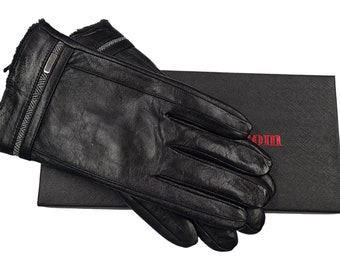 Gants pour hommes en cuir véritable noir super doux pour l'hiver, chauds et chauds pour l'hiver avec boîte-cadeau